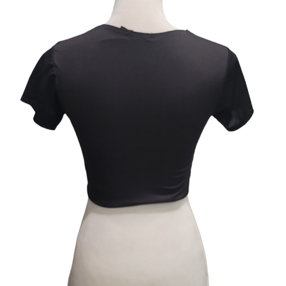 Nasty Gal Let Me Slink About It Black Fitted Crop Top Size 4 - Picture 3 of 5